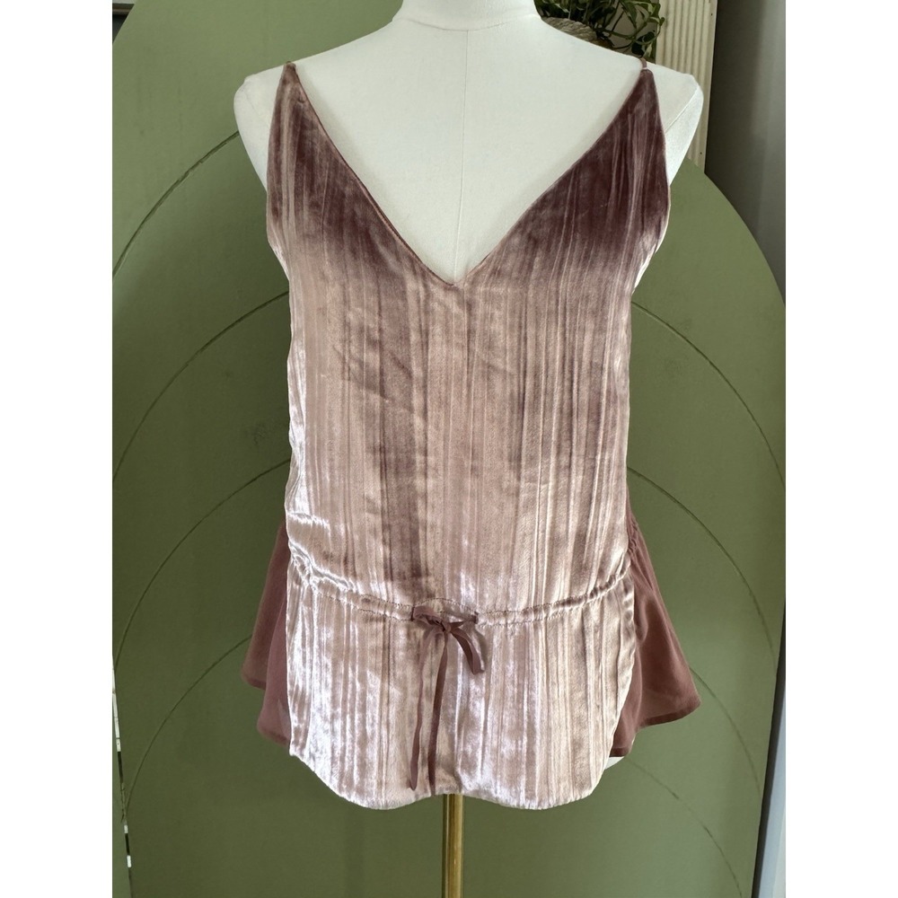 J Brand Velvet Silk Camisole Top Dusty Rose Pink Peplum Drawstring JB001647